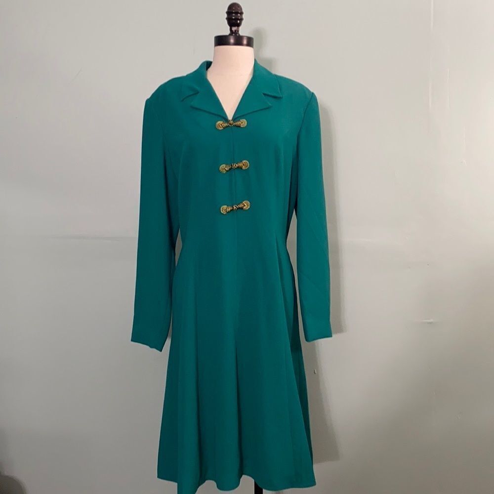 Vintage Bow Front Long Sleeve Midi Dress